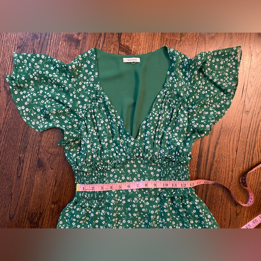 Max Studio- Green Floral Midi Dress flowy lightweight spring M? SIZE TAG MISSING - Picture 8 of 16